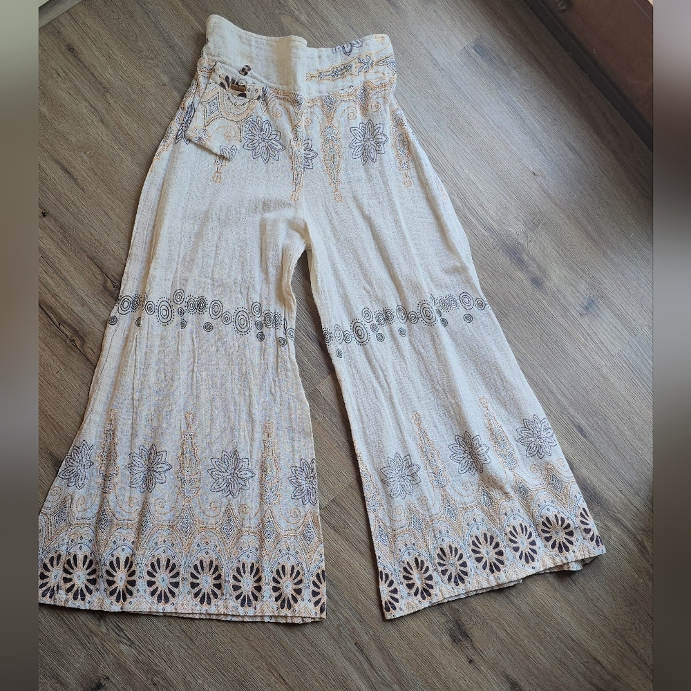 Wide Leg Boho 100% Cotton Pants Medium